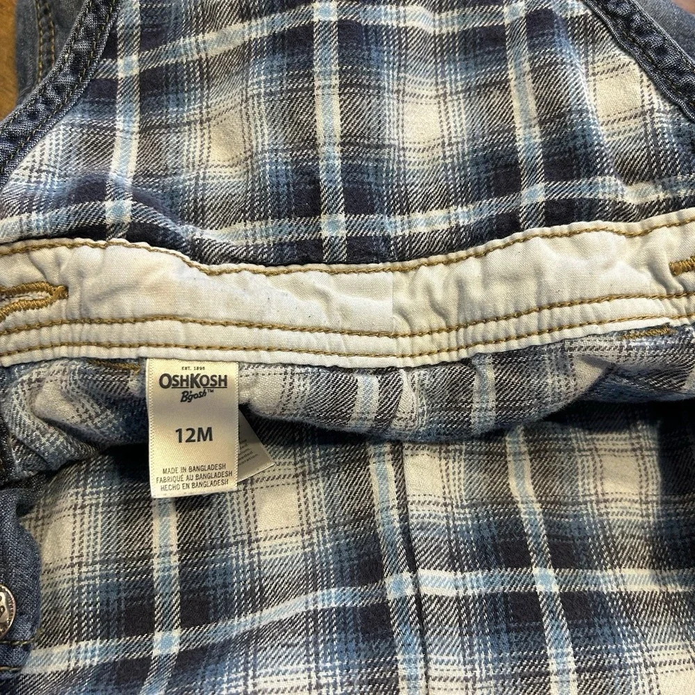 OshKosh B'gosh Fleece Lined Overalls Boys‎ 12 Months Denim Bibs Carpenter